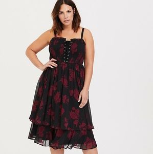 Torrid 2x black and red floral shimmery dress